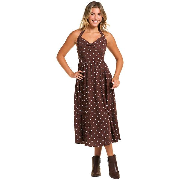 Juniors Trixxi Polka Dot Milan Midi Halter Dress