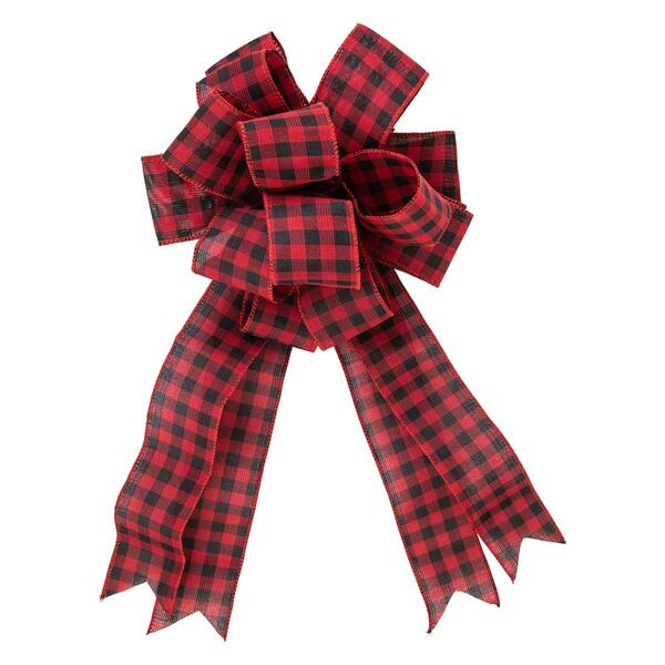 Northlight Seasonal 19in. Buffalo Plaid Christmas Bow Tree Topper - image 