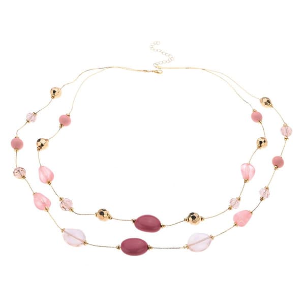 Ashley Cooper(tm) Pink Gold Beaded Layered Statement Necklace - image 