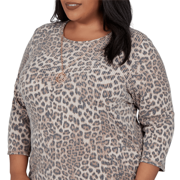 Plus Size Alfred Dunner Luxe Be A Lady Ribbed Leopard Blouse