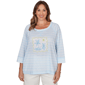Plus Size Heart''s of Palm Aqua Fresh Printed Ploy Slub 3/4 Sleev - image 1
