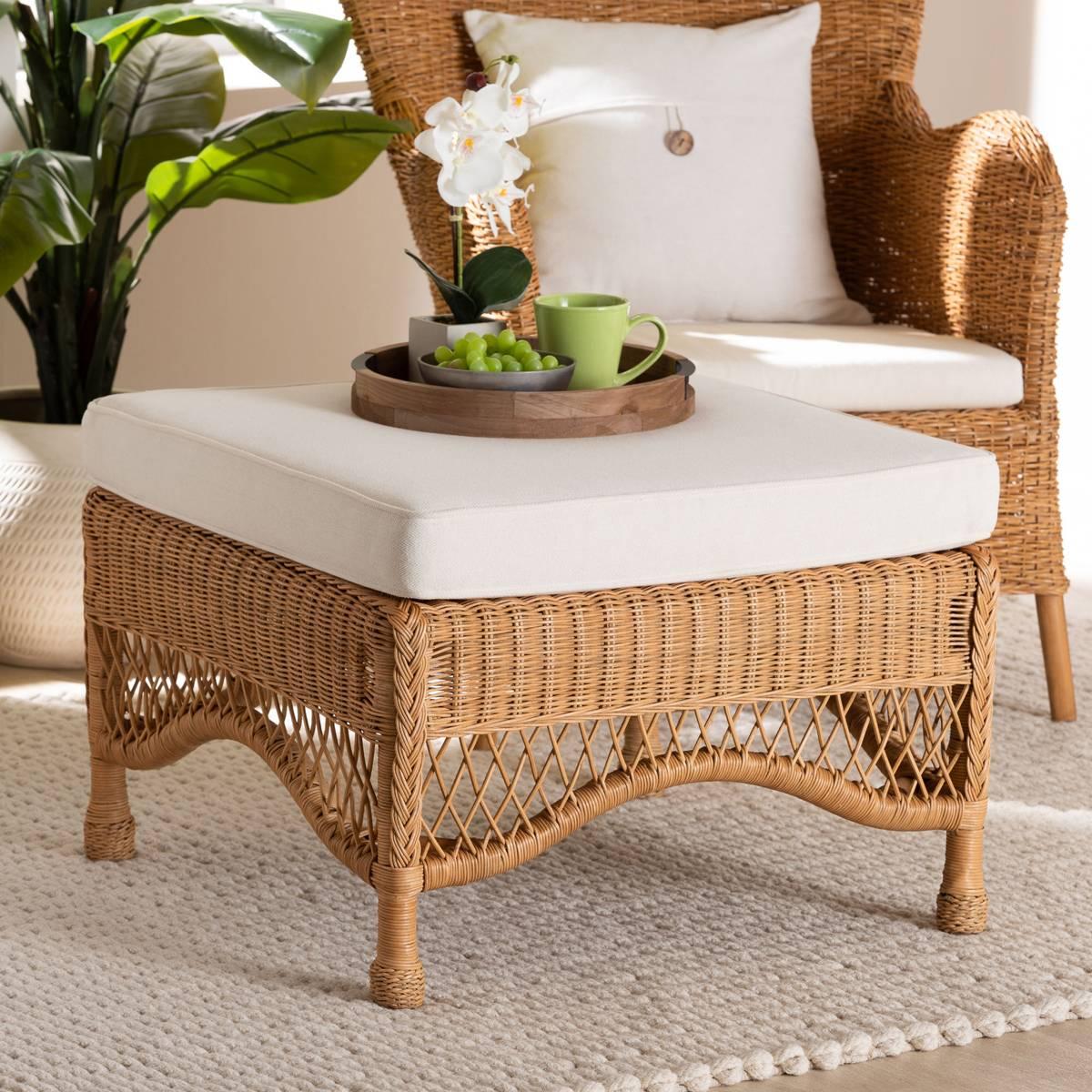 bali & pari Brooklyn Bohemian Honey Rattan Ottoman Stool