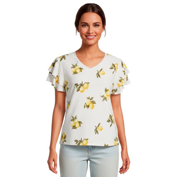 Womens Emily Daniels Double Ruffle Lemon V-Neck Blouse