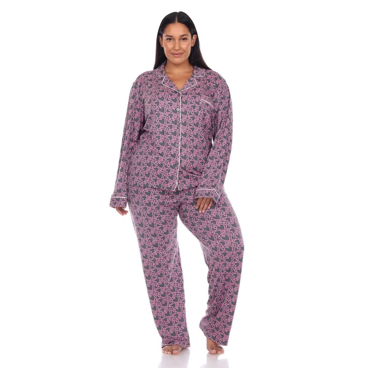 Plus Size White Mark Long Sleeve Heart Pajama Set