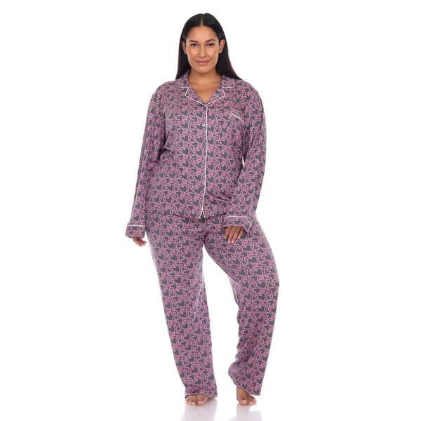 Plus Size White Mark Long Sleeve Heart Print Pajama Set - image 