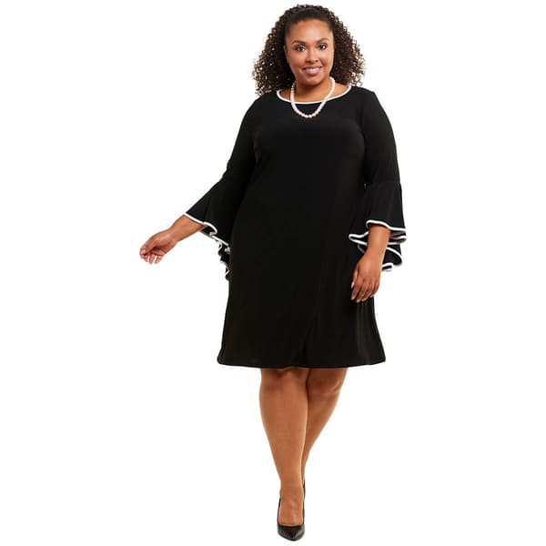 Plus Size MSK Bell Sleeve Piped Trim Shift Dress - image 