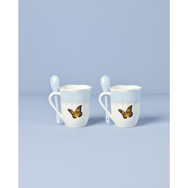Lenox® Butterfly Meadow® Blue Mugs with Spoons - Set of 2
