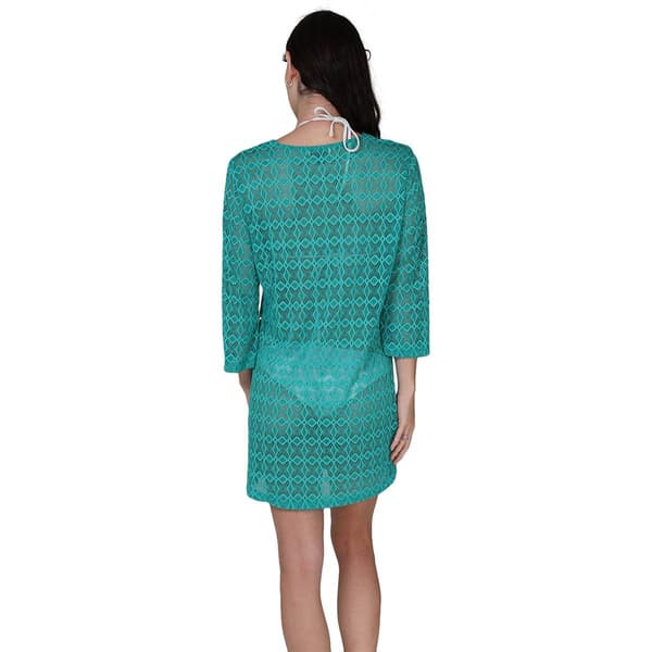 Womens J Valdi Diamante 3/4 Sleeve V Neck Tunic Swim Cover Up