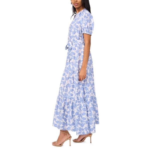 Womens MSK Puff Sleeve Floral Tie Waist Chiffon Maxi Dress