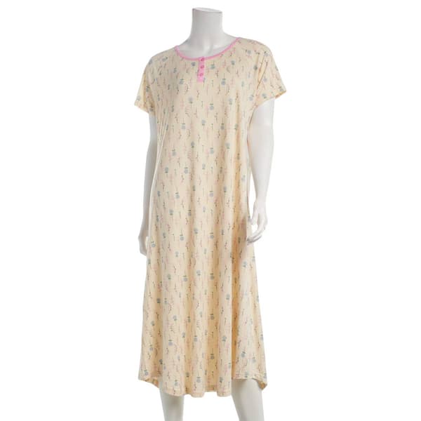 Womens White Orchid Short Sleeve Floral Henley Nightgown