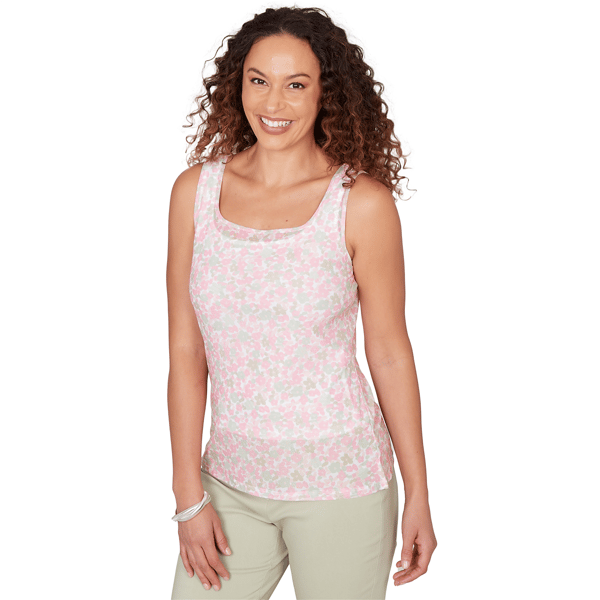 Womens Hearts of Palm Bloom Service Floral Mesh Tank Top