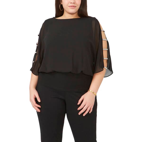 Plus Size MSK Rhinestone Trim Sleeve Blouson Top