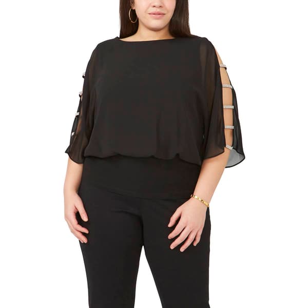 Plus Size MSK Rhinestone Trim Sleeve Blouson Top - image 