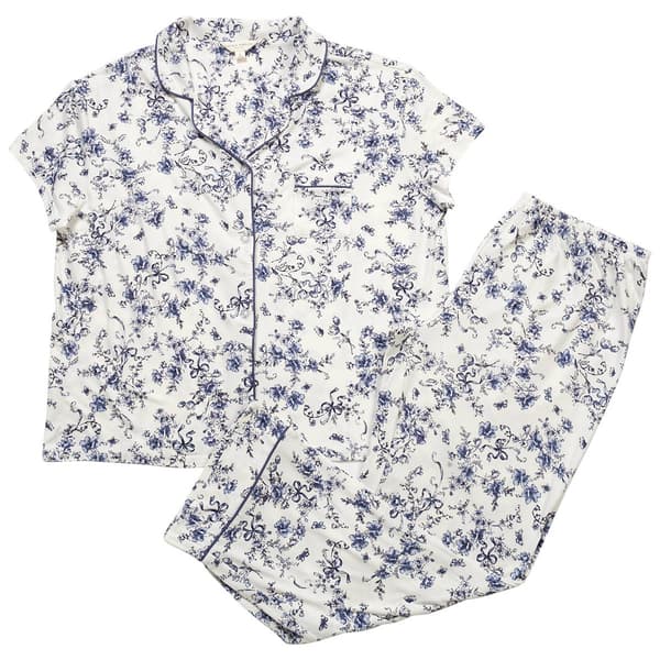 Womens Laura Ashley Short Sleeve Peached Bow Toile Pajama Set