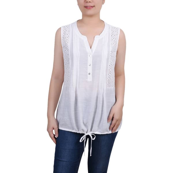 Womens NY Collection Sleeveless Eyelet Tie Front Pleat Blouse