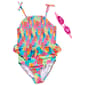 Girls (7-12) Be Magical One Piece Floral Swimsuit w/ Goggles - image 1