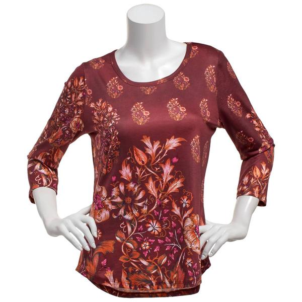 Womens OneWorld 3/4 Sleeve Botanical Floral Sublimation Tee