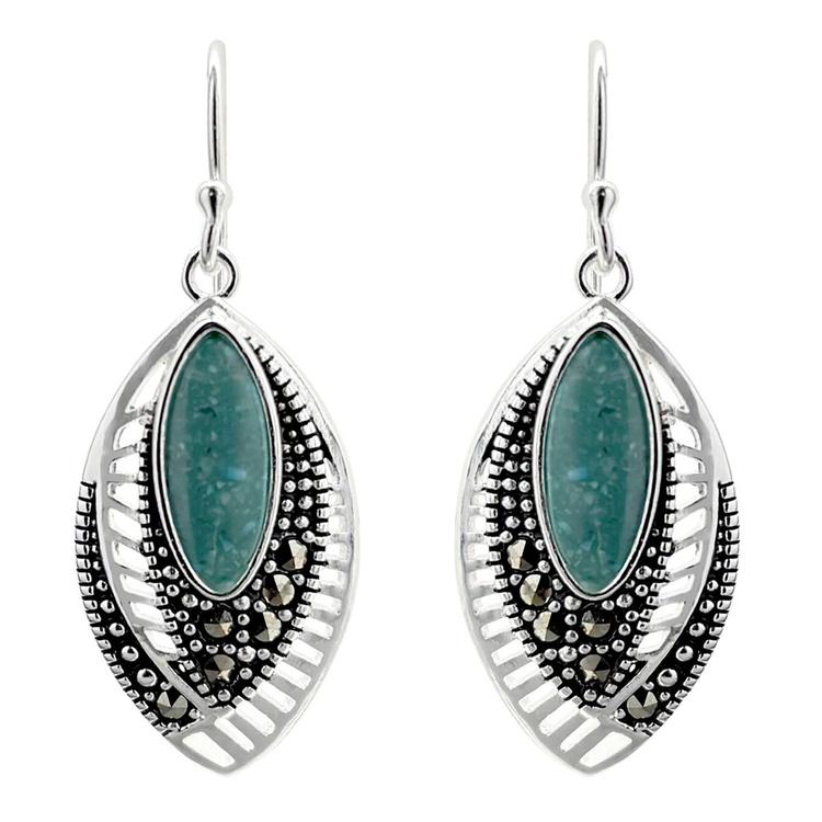 Marsala Fine Silver Plated Marcasite & Turquoise Earrings