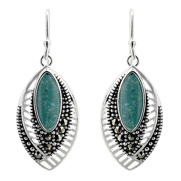 Marsala Fine Silver Plated Marcasite & Turquoise Earrings - image 