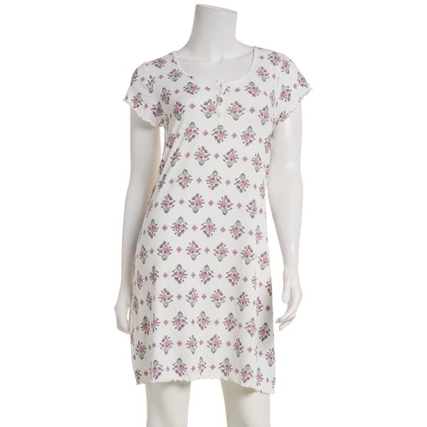 Womens Laura Ashley(R) Botanical Floral Lettuce Edge Nightshirt