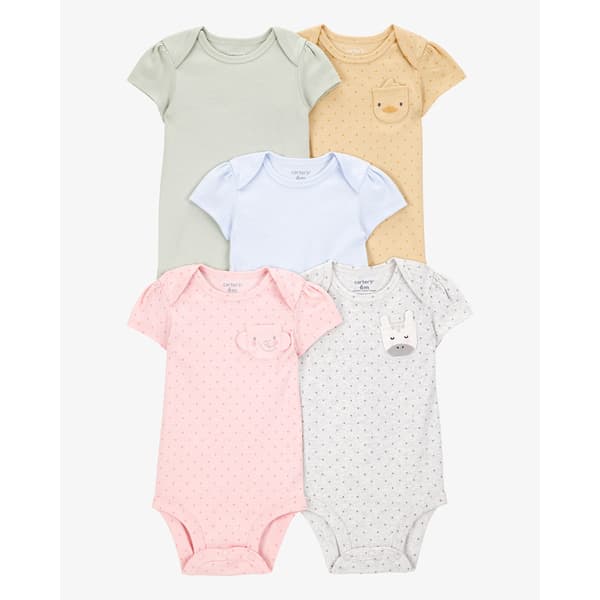 Baby Girl (NB-24M) Carters(R) 5pk. Animal Pocket Dot Bodysuits - image 