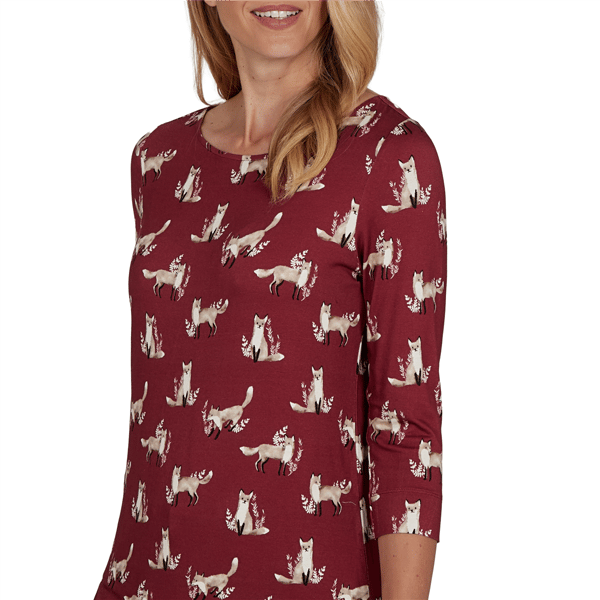 Womens Emaline Key Items 3/4 Sleeve All Over Fox Tee
