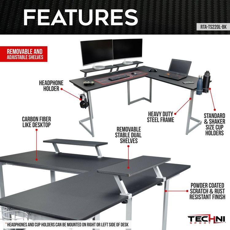 Techni Sport Warrior 63" W L-Shaped Gaming Desk