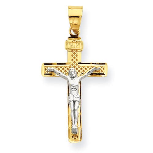 Gold Classics&#40;tm&#41; 14kt. Two-Tone Lattice Crucifix Pendant - image 