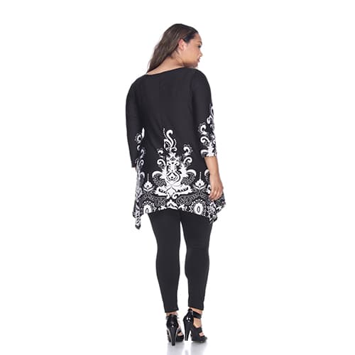Plus Size White Mark Scroll Print Border Tunic