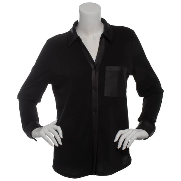 Woemns Adrianna Papell Mixed Media Button Front Blouse - image 