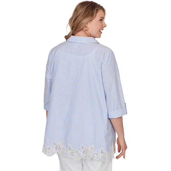 Plus Size Ruby Rd. French Riviera Coastal Stripe Lace Hem Blouse