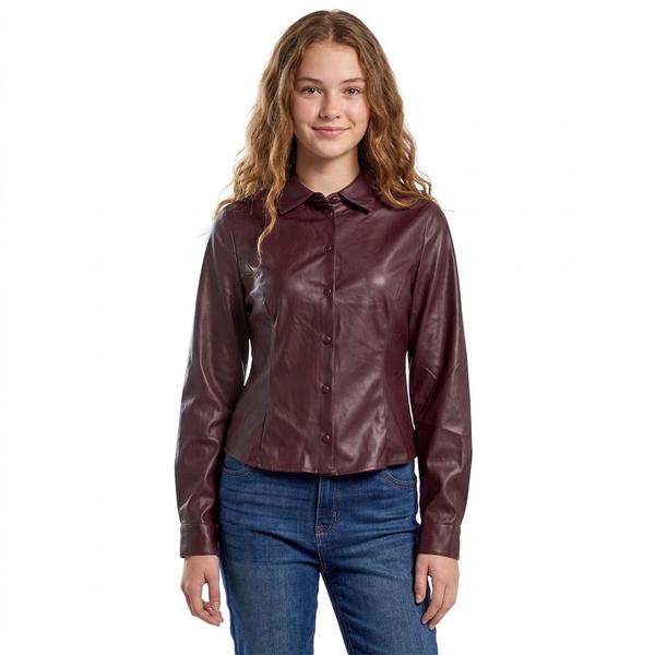Juniors Love Tree Pleather Button Front Shirt - image 
