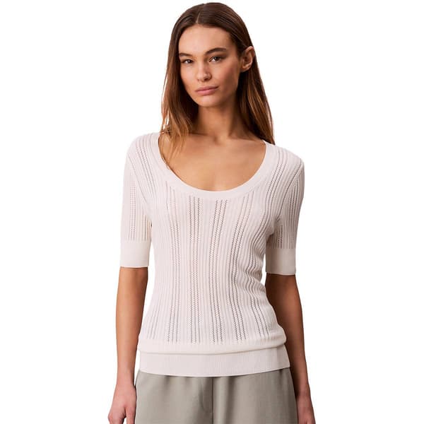 Womens Calvin Klein Short Sleeve Scoop Neck Pointelle Sweater - image 