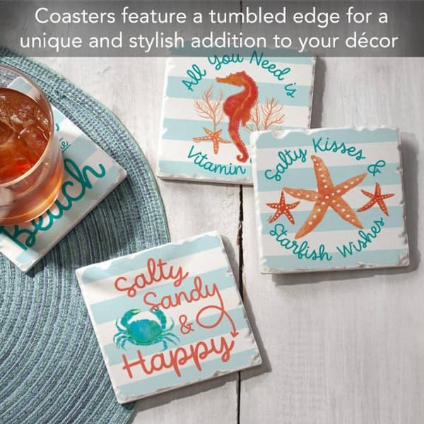 Thirstystone 4pk. 4.25in. Assorted Coral Aqua Square Coasters Set
