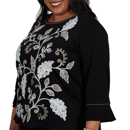 Plus Size Alfred Dunner Travel Advisory Leaf Embroidery Blouse