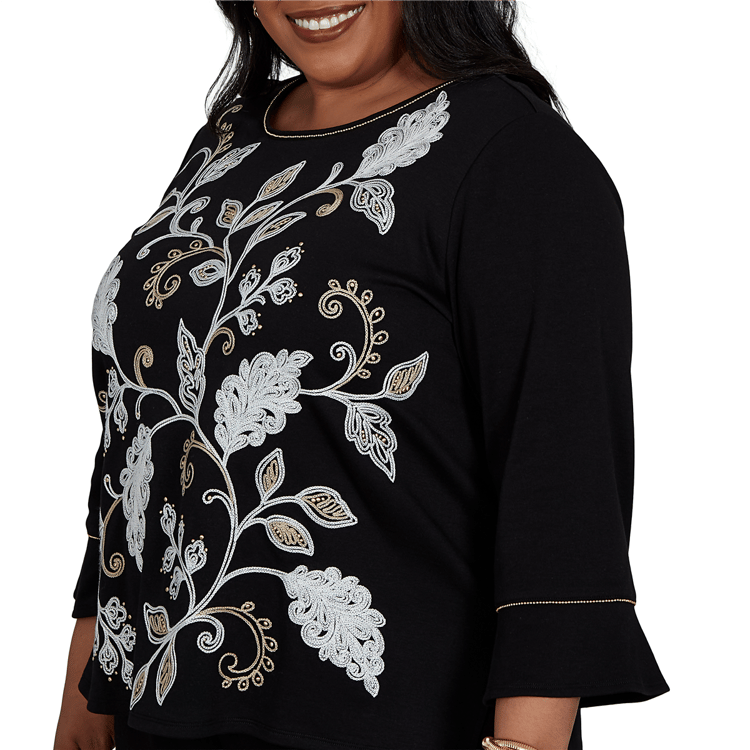 Plus Size Alfred Dunner Travel Advisory Leaf Embroidery Blouse