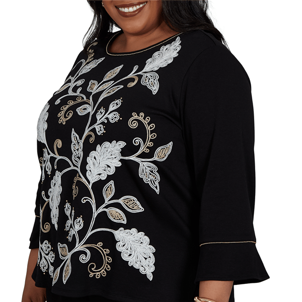 Plus Size Alfred Dunner Travel Advisory Leaf Embroidery Blouse