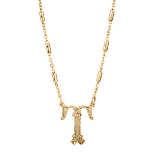 1928 Gold Tone Initial T Pendant Necklace - image 