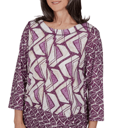 Petite Alfred Dunner Good To Go 3/4 Sleeve Geometric Blouse