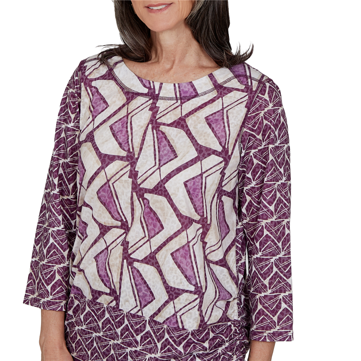 Petite Alfred Dunner Good To Go 3/4 Sleeve Geometric Blouse