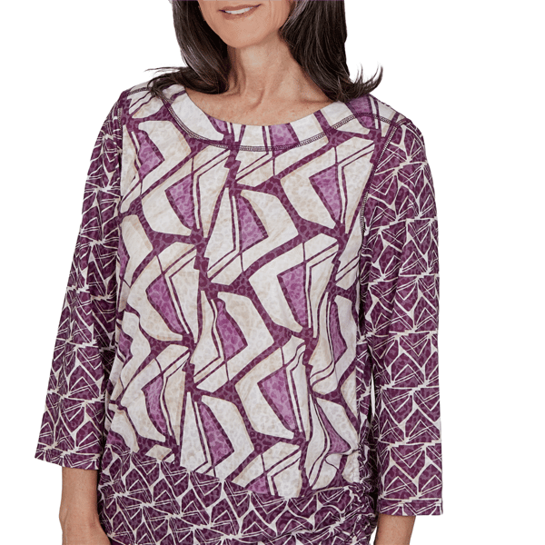Petite Alfred Dunner Good To Go 3/4 Sleeve Geometric Blouse