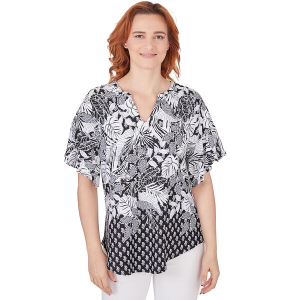 Plus Size Ruby Rd. Pattern Play Knit Puff Border Blouse - image 