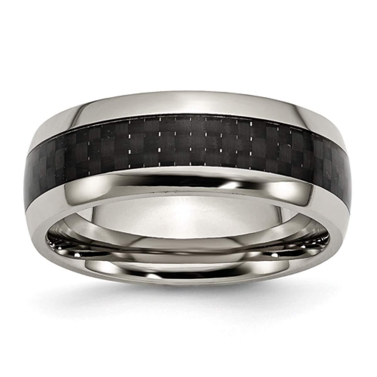 Mens Endless Affection™ Polished Black Carbon Fiber Inlay...