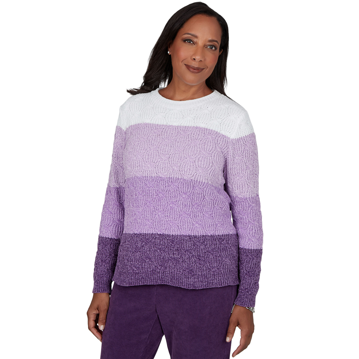Petite Alfred Dunner Vail Color Block Cable Chenille Sweater