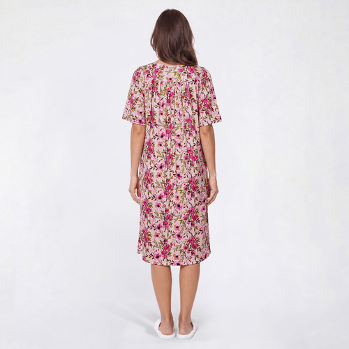 Womens Casual Time Short Sleeve Floral Caftan Nightgown