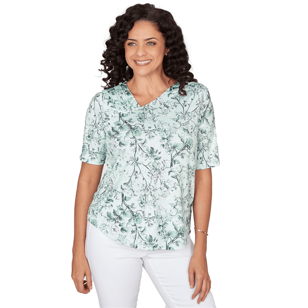 Womens Emaline Verde Grove I Asymmetrical V Neck Floral Blouse