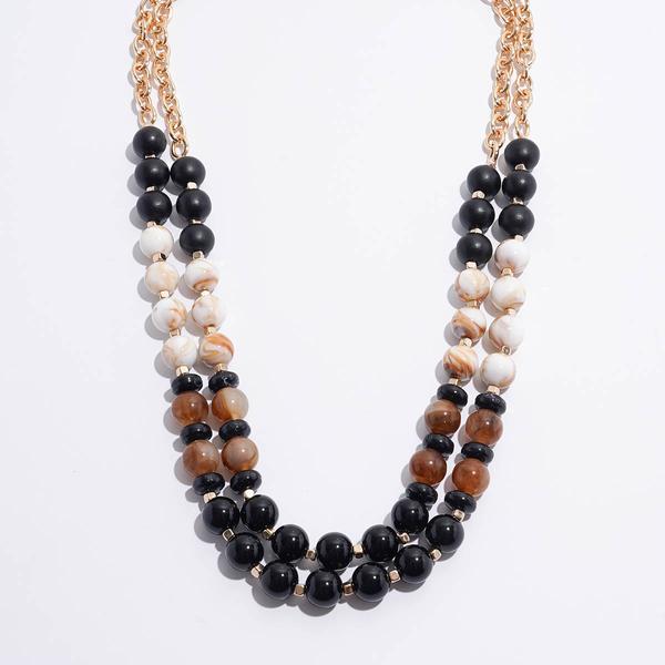 Ashley Cooper(tm) Gold-Tone Black Marble Beaded Accent Necklace - image 