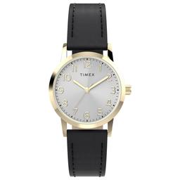 Womens Timex(R) Silver Dial Watch w/ Black Leather Strap - TW2Y672
