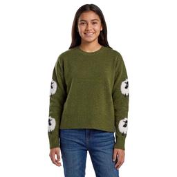 Juniors No Comment Mossy Sheep Sleeve Sweater- Green