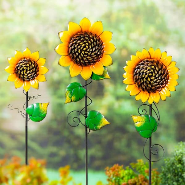 Evergreen Radiant Sunflower Garden Stake - Set of 3 - image 